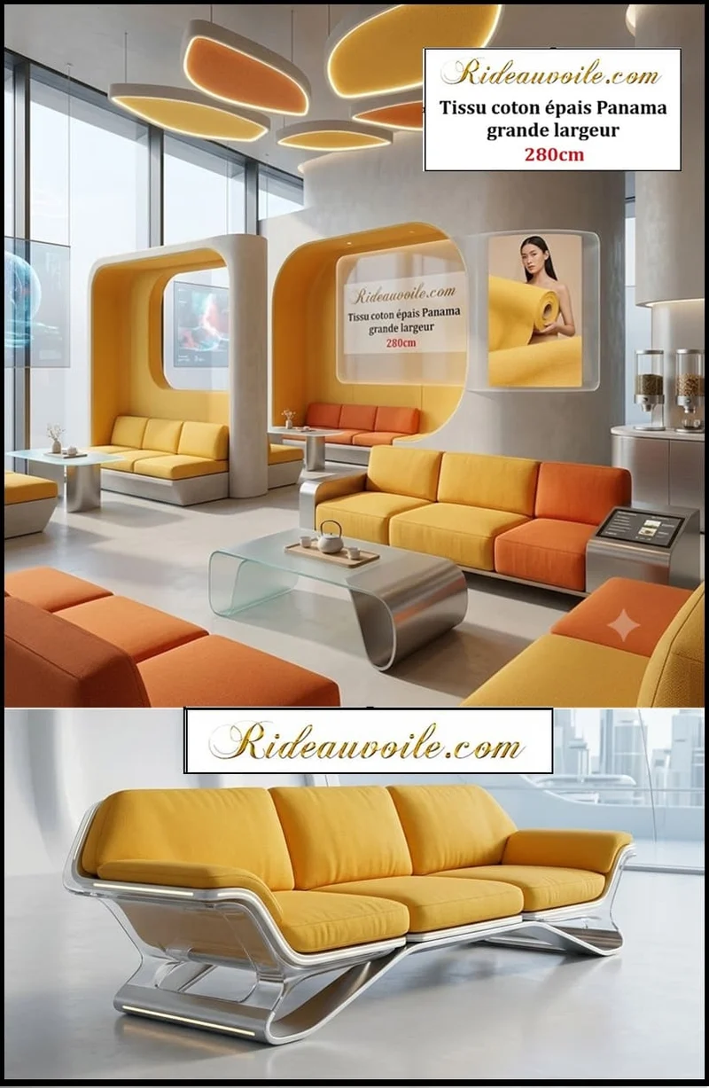 Tissu ameublement coton épais Panama largeur 280 cm mètre rideaux canapé | Jaune