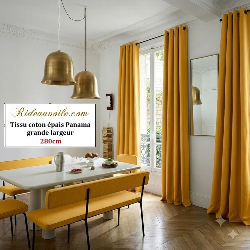 Tissu ameublement coton épais Panama largeur 280 cm mètre rideaux canapé | Jaune