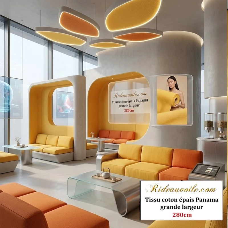 Tissu ameublement coton épais Panama largeur 280 cm mètre rideaux canapé | Jaune