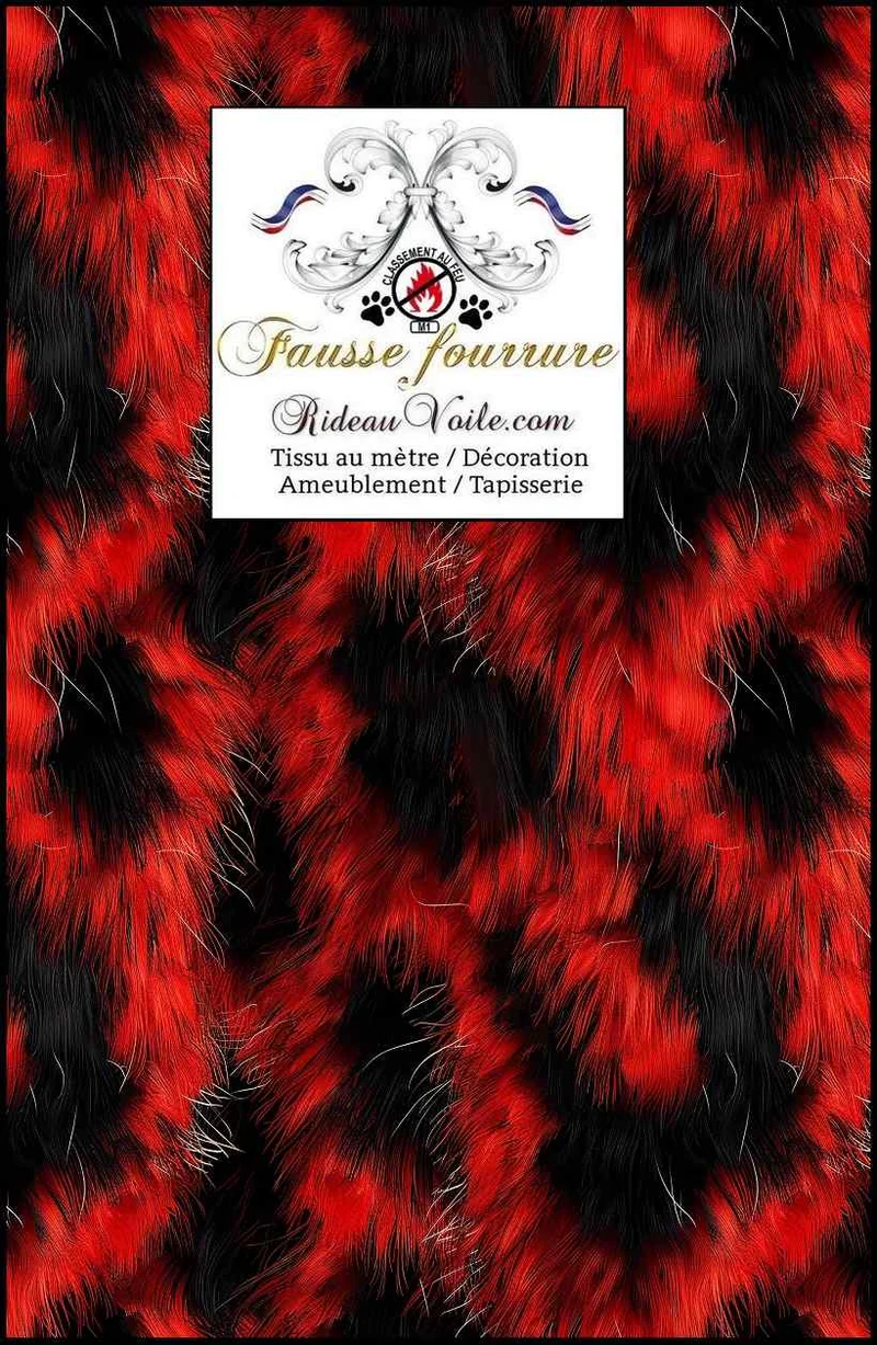 Fausse fourrure ignifuge 🔥 imprimé noir rouge décoration évènementiel projet FF&E mètre