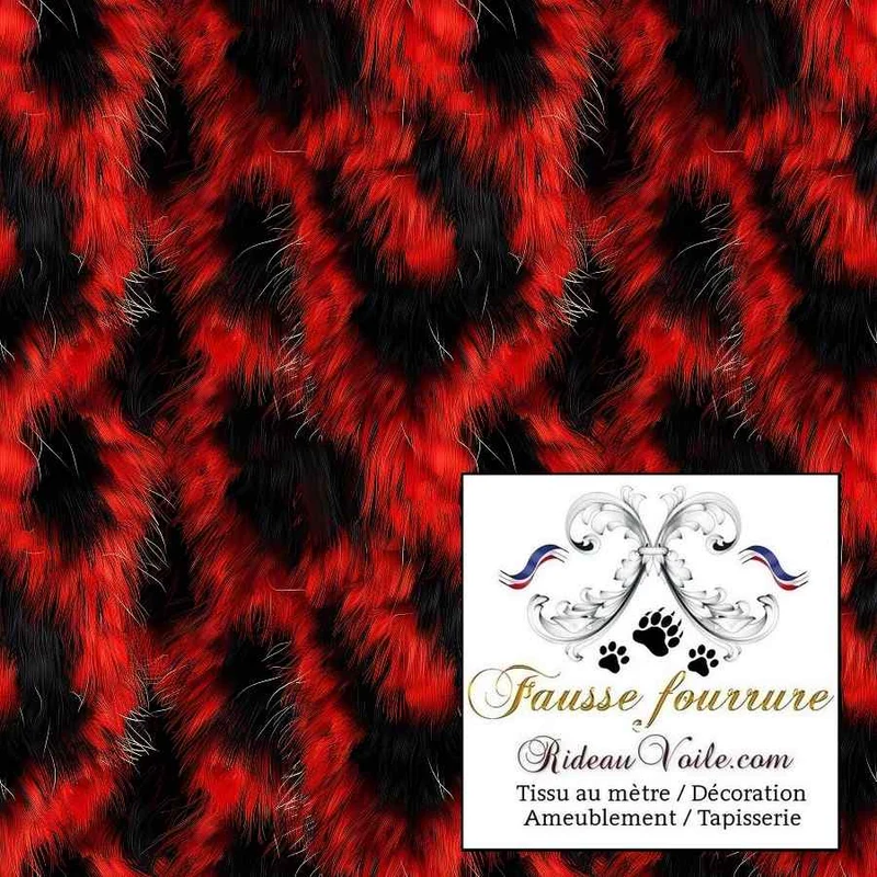 Fausse fourrure ignifuge 🔥 imprimé noir rouge décoration évènementiel projet FF&E mètre