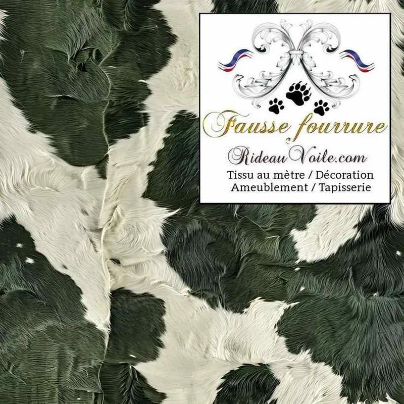 Velours kaki vert foncé tissu ameublement fausse fourrure peau vache Montagne Campagne