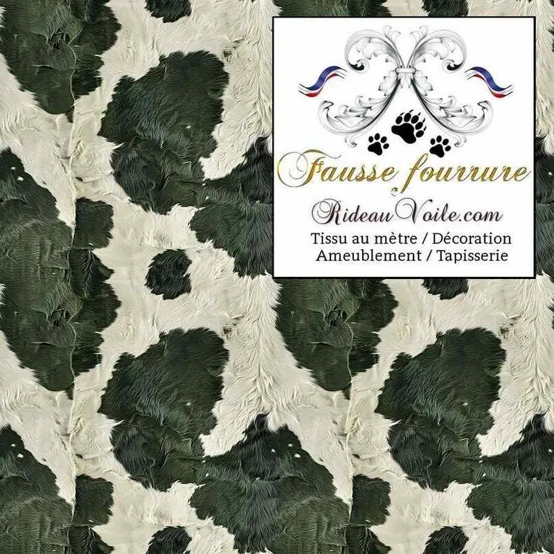 Velours kaki vert foncé tissu ameublement fausse fourrure peau vache Montagne Campagne