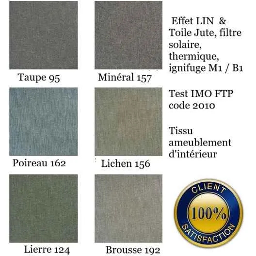 Tissu FF&E Intérieur M1 B1 effet LIN & Toile Jute, filtre solaire, thermique, ignifuge mètre