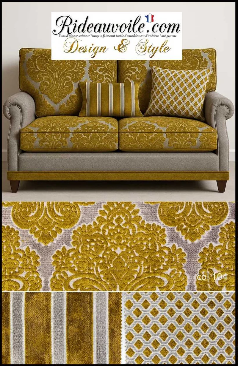 Tissu Jacquard velours chenille Architecte textile d'intérieur vert citron mètre confection