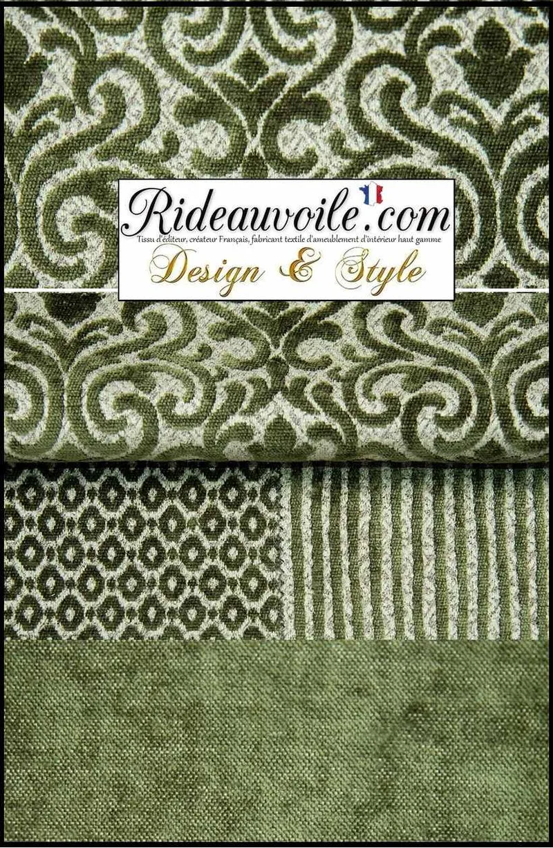 Tissu ameublement Jacquard velours chenille vert mètre | Designer d'intérieur FF&E SO&E