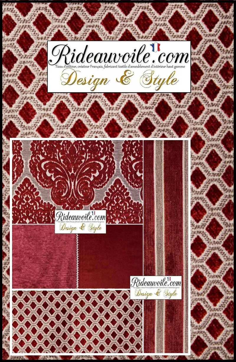 Tissu Ameublement Jacquard velours chenille rouge mètre Confection rideau sur mesure