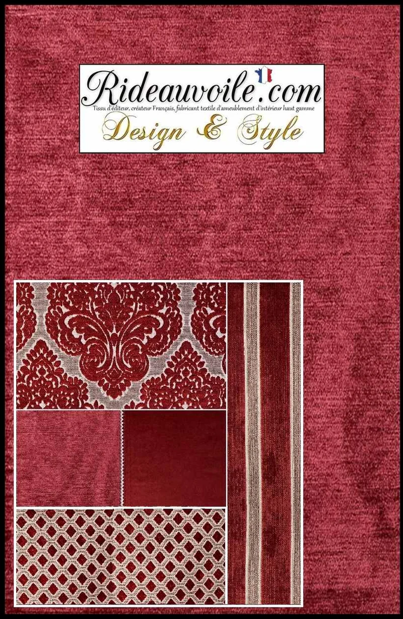 Tissu Tapissier Ameublement décoration jacquard Velours chenille rouge rubis mètre