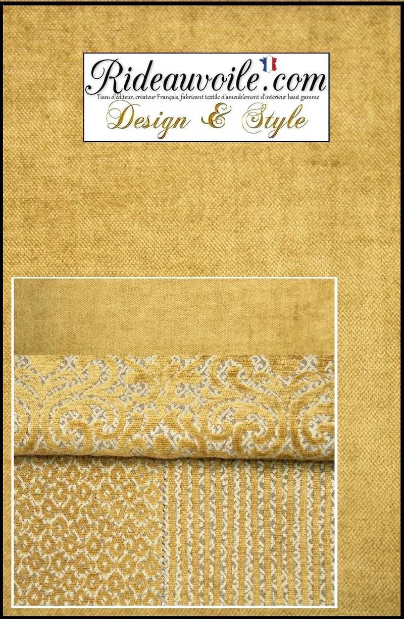Jacquard Velours chenille jaune or tissu ameublement Intérieur Architecte sur mesure