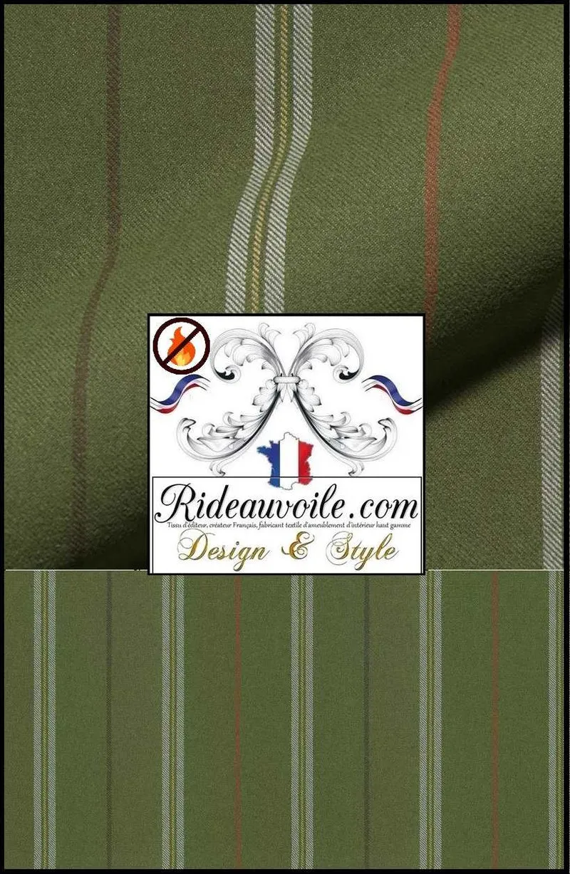 Tissu rayure vert ignifuge 🔥 Architecte d'Intérieur Agencement Chalet Appartement