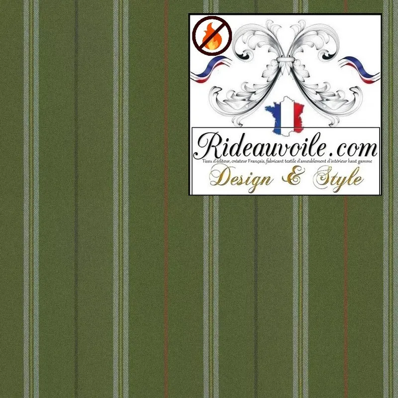 Tissu rayure vert ignifuge 🔥 Architecte d'Intérieur Agencement Chalet Appartement