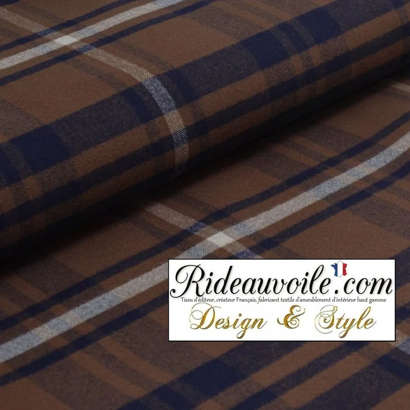 Tissu d'ameublement mètre & Confection rideau coussin motif carreaux tartan marron