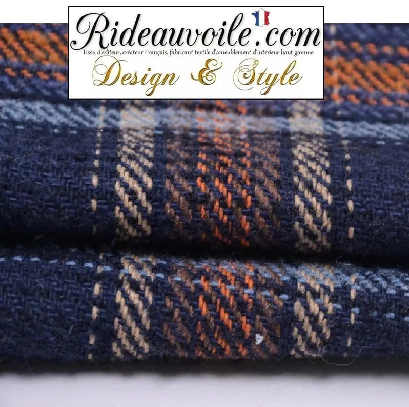 Tissu déco carreaux Tartan bleu Orange architecte rénovation confection rideau d'intérieur