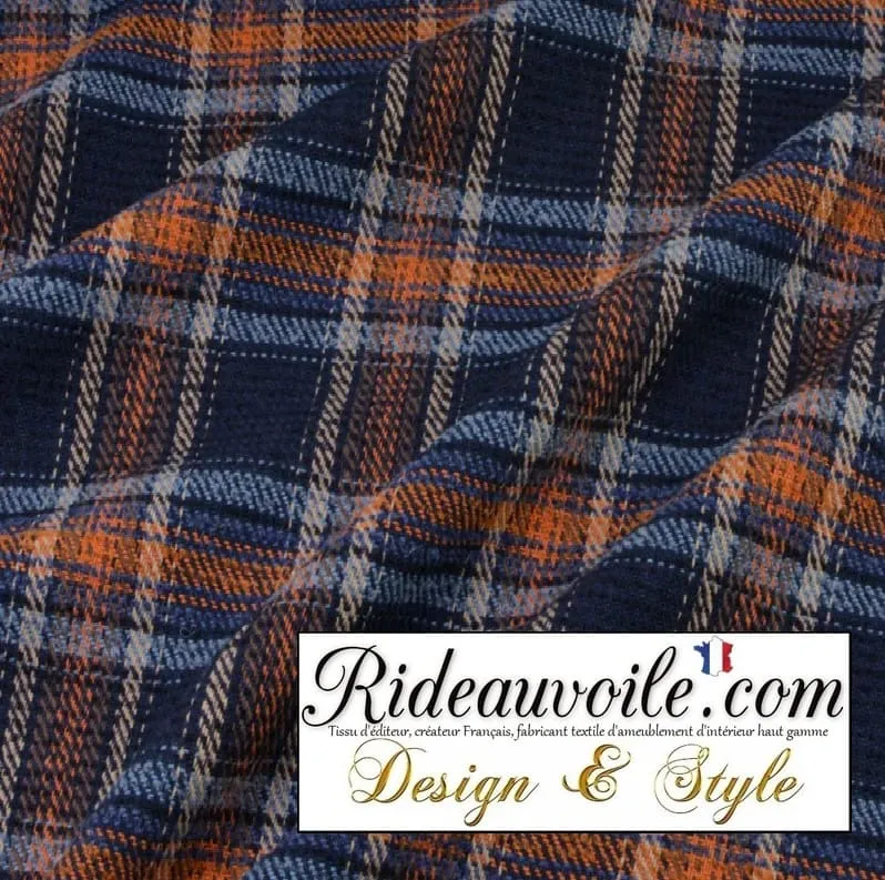 Tissu déco carreaux Tartan bleu Orange architecte rénovation confection rideau d'intérieur
