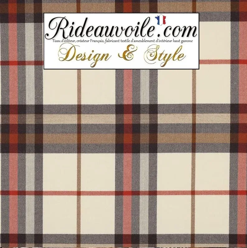 Tissu carreaux Tartan beige orange architecte rénovation travaux confection rideau intérieur
