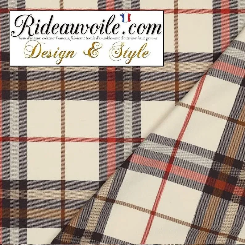 Tissu carreaux Tartan beige orange architecte rénovation travaux confection rideau intérieur