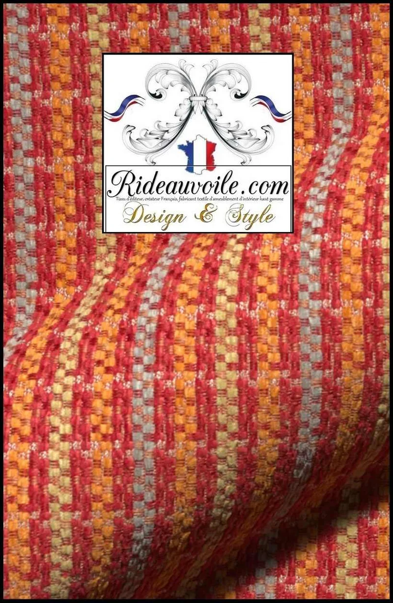 Tissu d'ameublement à rayures lignes velours rouge chenille style campagne
