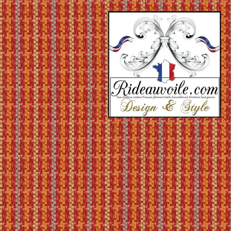 Tissu d'ameublement à rayures lignes velours rouge chenille style campagne
