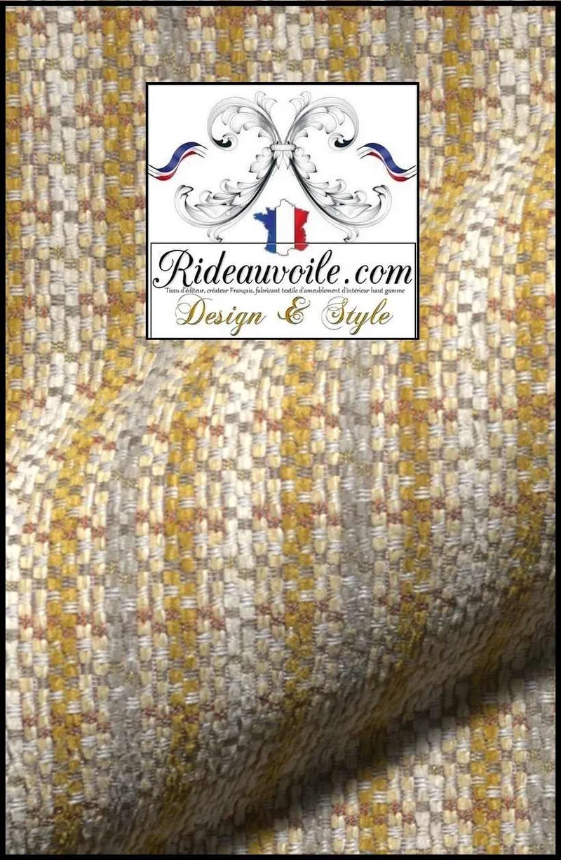 Tissu d'ameublement intérieur à rayures lignes effet Laine velours chenille campagne