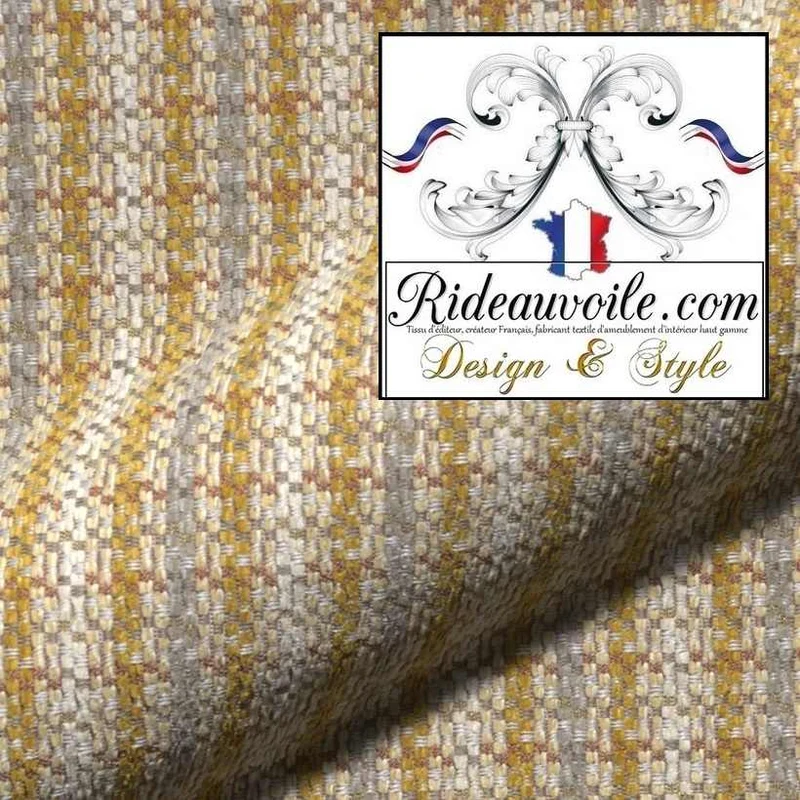 Tissu d'ameublement intérieur à rayures lignes effet Laine velours chenille campagne