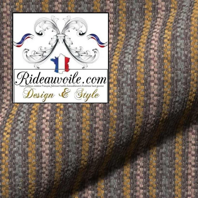 Tissu à rayures lignes effet Laine velours chenille campagne d'ameublement mètre