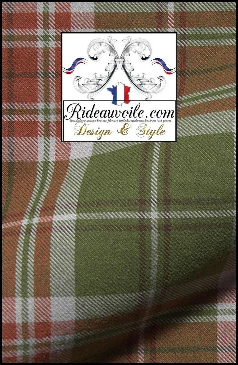 Tissu 🔥 ameublement intérieur motif à carreaux Tartan vert effet Laine mètre Ignifuge