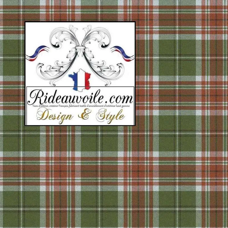 Tissu 🔥 ameublement intérieur motif à carreaux Tartan vert effet Laine mètre Ignifuge