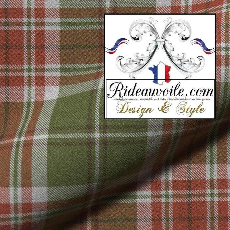 Tissu 🔥 ameublement intérieur motif à carreaux Tartan vert effet Laine mètre Ignifuge