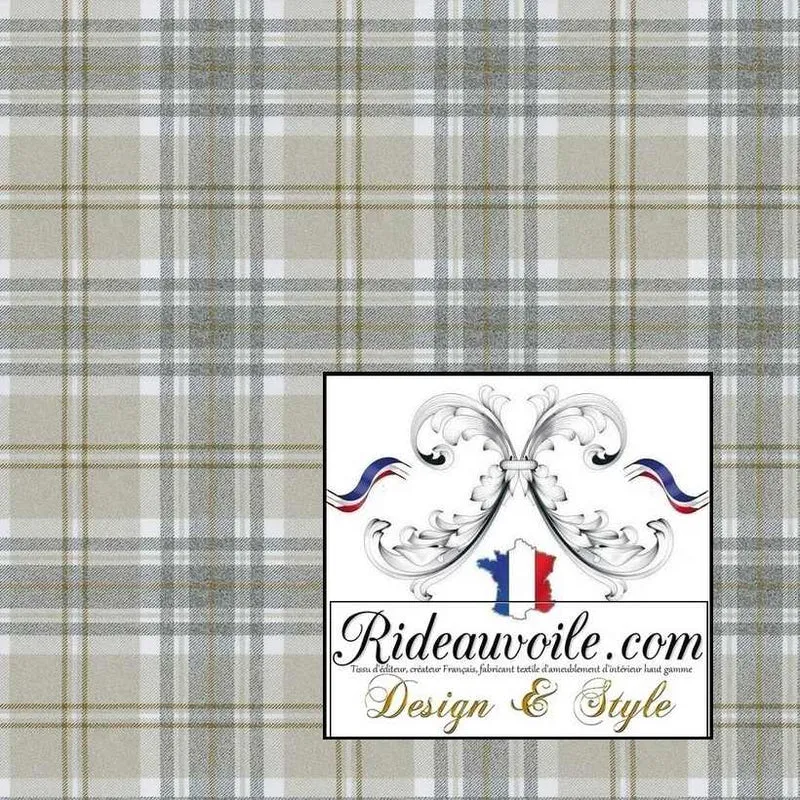 Tissu ameublement 🔥 intérieur motif à carreaux Tartan beige effet Laine mètre Ignifuge