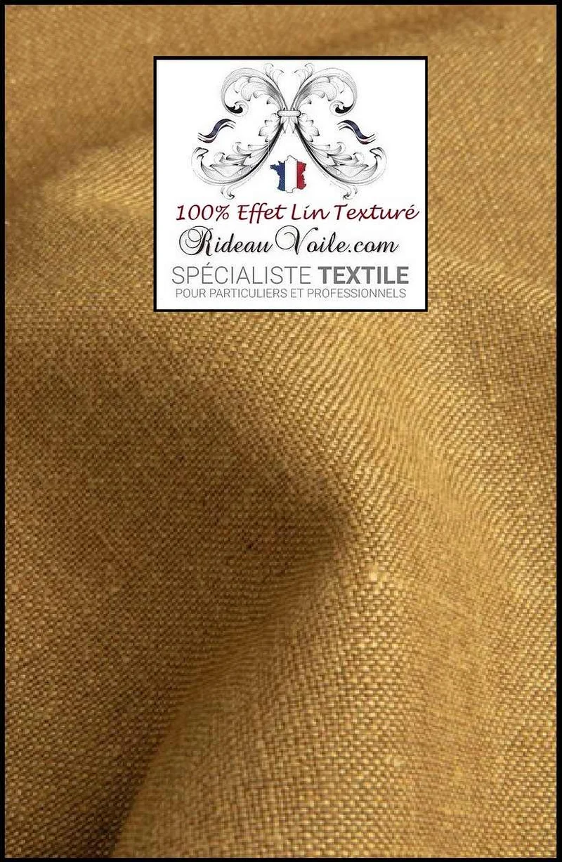 Tissu rideau ameublement lin texturé jaune décoration tapisserie au mètre