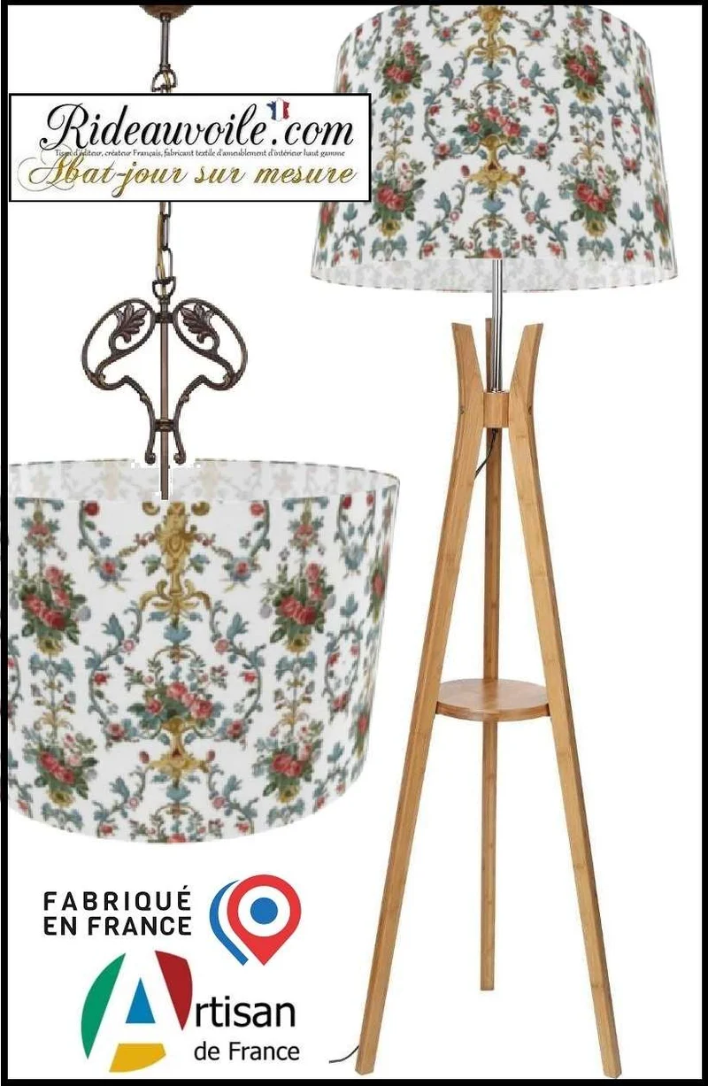 Luminaire tissu imprimé florale rococo abat-jour atelier création sur mesure