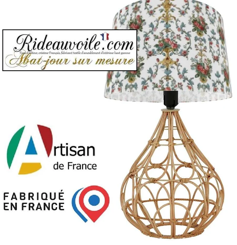 Luminaire tissu imprimé florale rococo abat-jour atelier création sur mesure