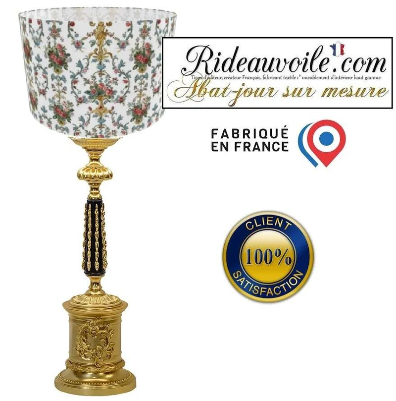 Luminaire tissu imprimé florale rococo abat-jour atelier création sur mesure