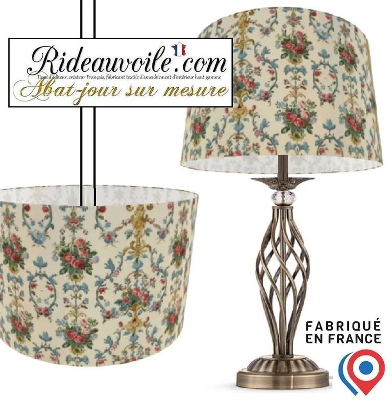 Luminaire tissu imprimé florale abat-jour atelier création sur mesure