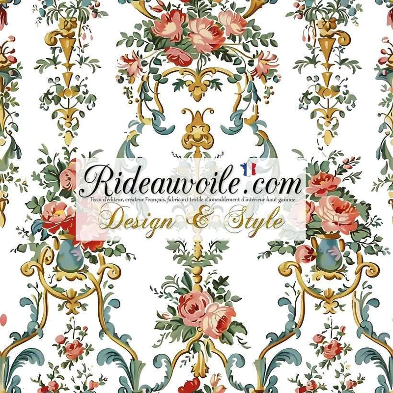 Tissu imprimé floral Baroque rétro vintage Rococo | Confection abat-jour sur mesure