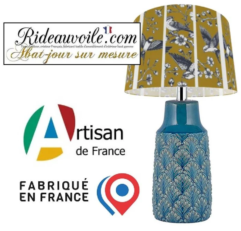 Fabrication d'abat-jour vert oiseaux sur mesure abatjouriste spécialiste luminaire