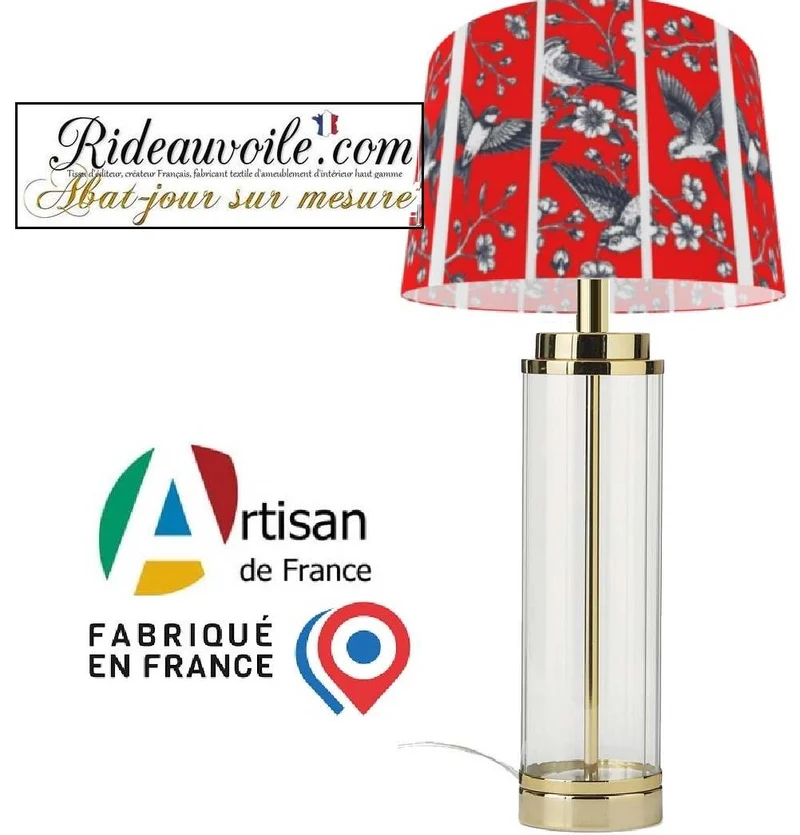 Abat-jour rond imprimé oiseaux fleurs sur mesure artisanat français Suspension luminaire