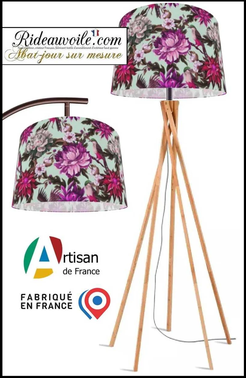 Création éclairage intérieur haut gamme | Abat-jour tissu oiseaux fleurs sur mesure