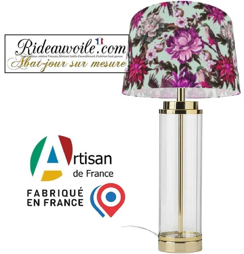 Création éclairage intérieur haut gamme | Abat-jour tissu oiseaux fleurs sur mesure