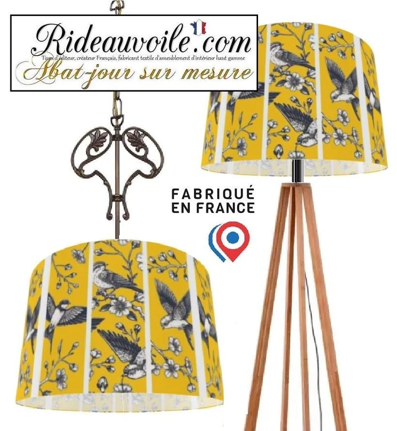 Luxury Manufacturers of Decorative Indoor Lighting | Birds print Lampshades yellow