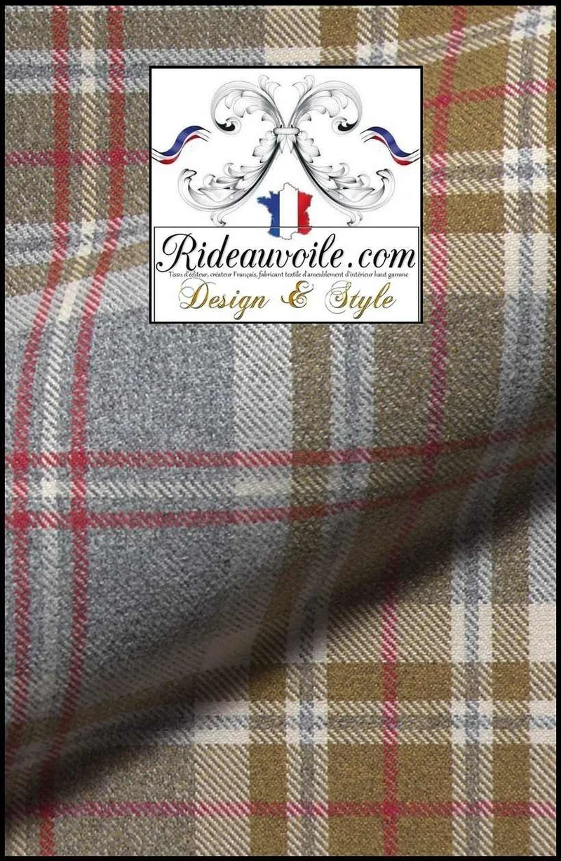 Tissu ameublement 🔥 motif à carreaux gris vert Tartan design Laine mètre Ignifuge