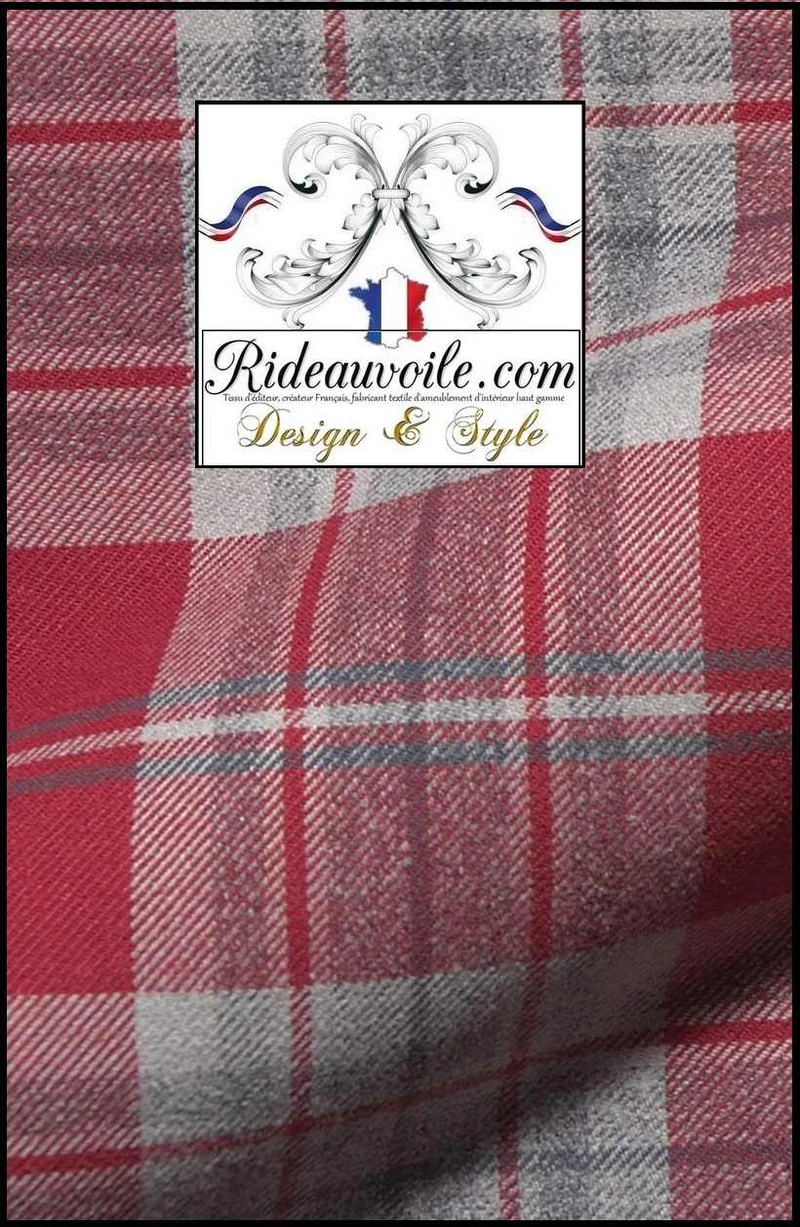 Tissu ameublement 🔥 motif à carreaux rouge Tartan effet Laine au mètre Ignifuge