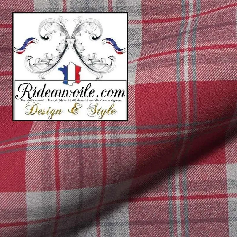 Tissu ameublement 🔥 motif à carreaux rouge Tartan effet Laine au mètre Ignifuge