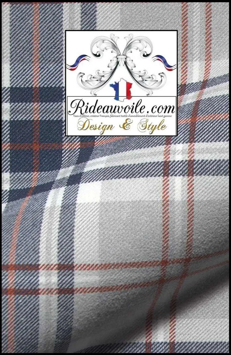 Tissu motif à carreaux Tartan 🔥 gris effet Laine au mètre rideau confection Ignifuge