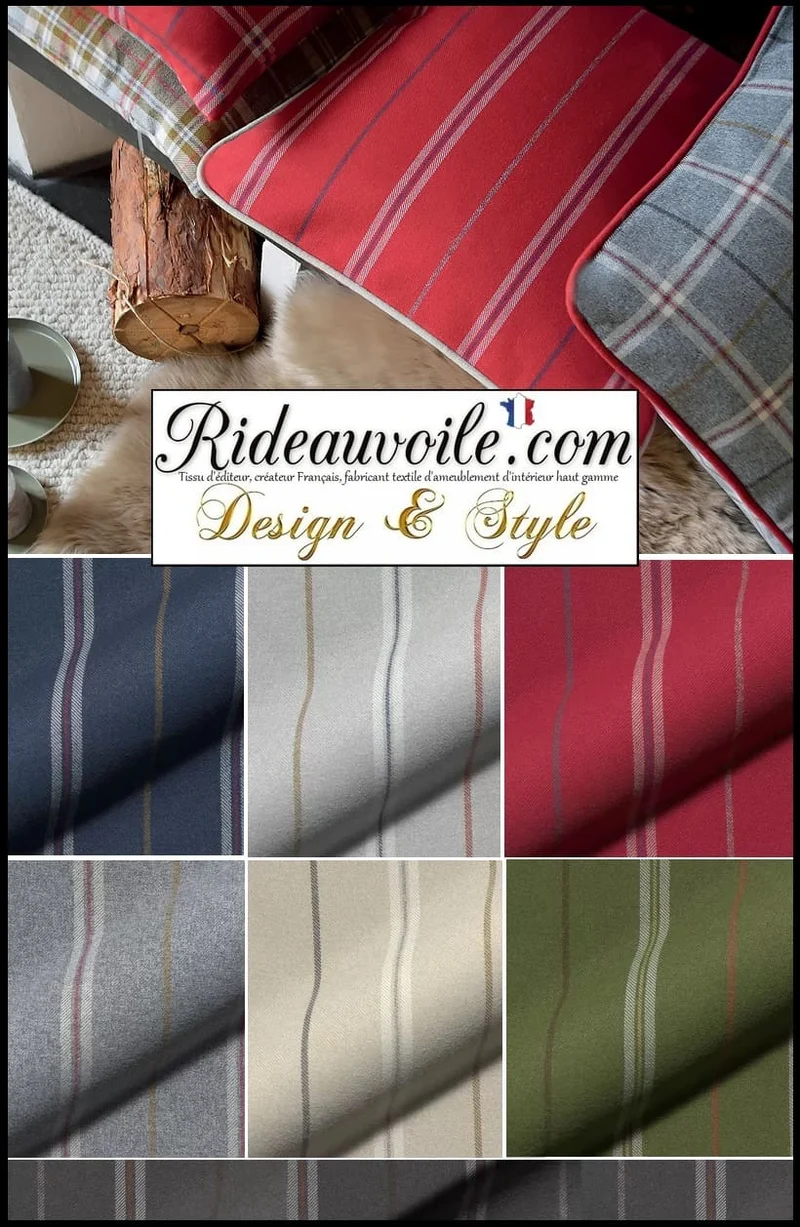 Tissu rayures ignifuge 🔥effet Laine ameublement mètre rideau revêtement tapissier