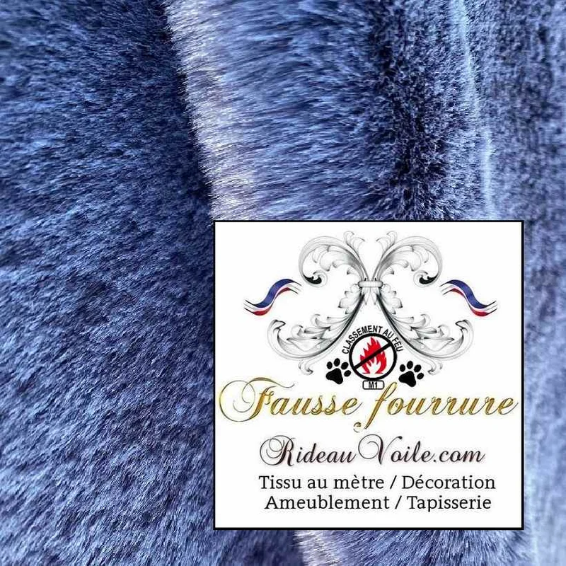 Tissu ignifuge 🔥 imitation fausse fourrure bleu Intérieur Campagne Montagne au mètre