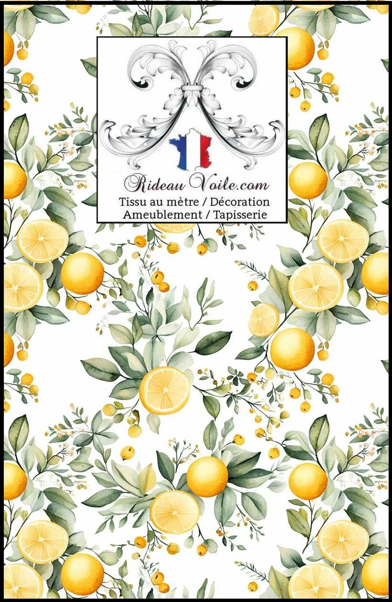 Tissu ameublement au mètre & papier peint motif agrume imprimé fruit citron citrus