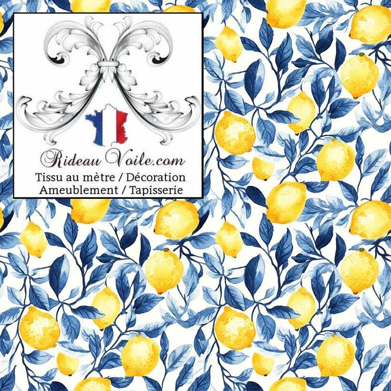 Tissu occultant ignifuge d'ameublement intérieur mètre motif citron citrus & Papier peint