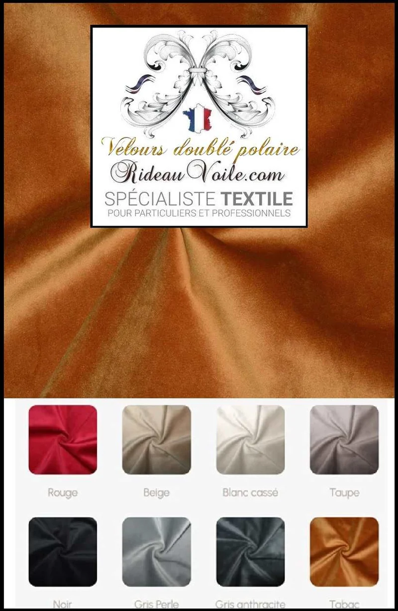 Velours camel isolant froid doublé revers polaire gris Occultant thermique Acoustique mètre