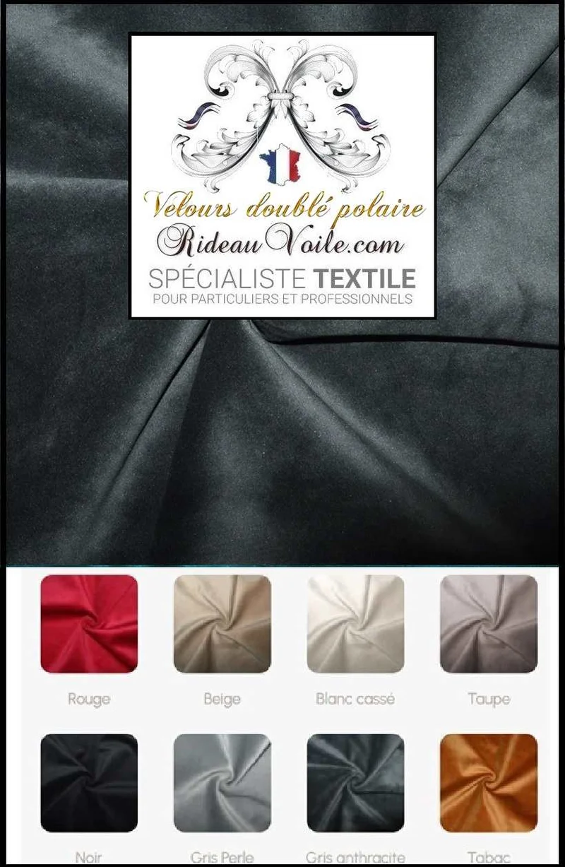 Velours anthracite isolant froid doublé revers polaire gris Occultant thermique Acoustique mètre